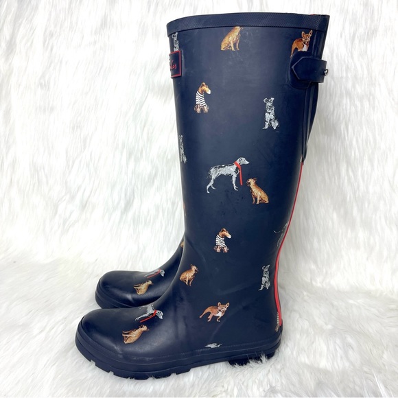 Joules Shoes Nib Joules Dog Print Navy Blue Rain Boots Wellies